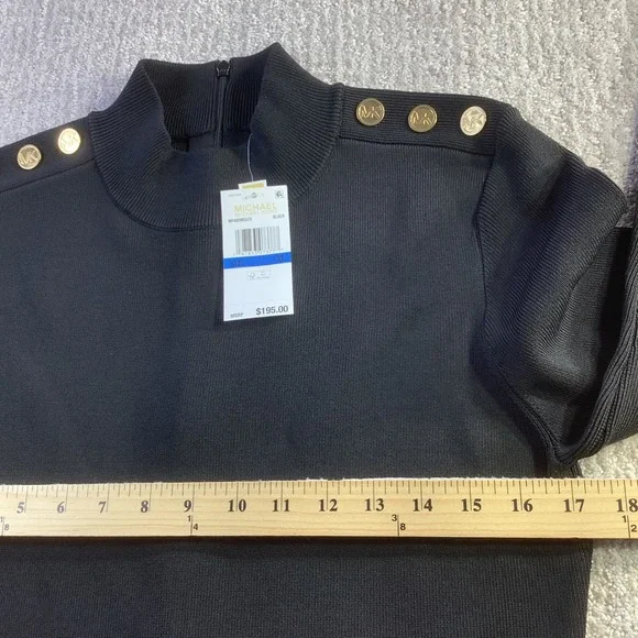 Michael Kors Womens Black Pleated Drop Waist Dress Mock Neck Size XL NWT - Picture 9 of 15